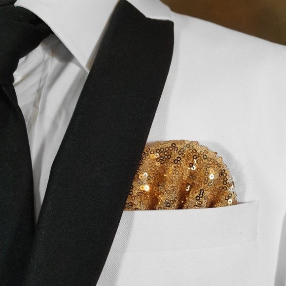 NEW - Men's Sequin Pre-Folded Pocket Square Insert - Gold - Picture 1 of 6